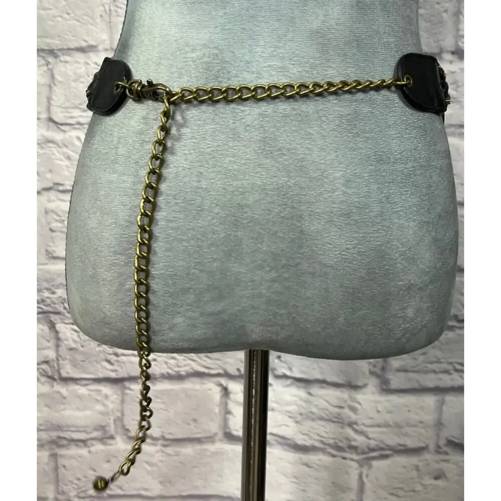 Unique Retro Glam Braided Polyurethane and Metal Medallion Belt